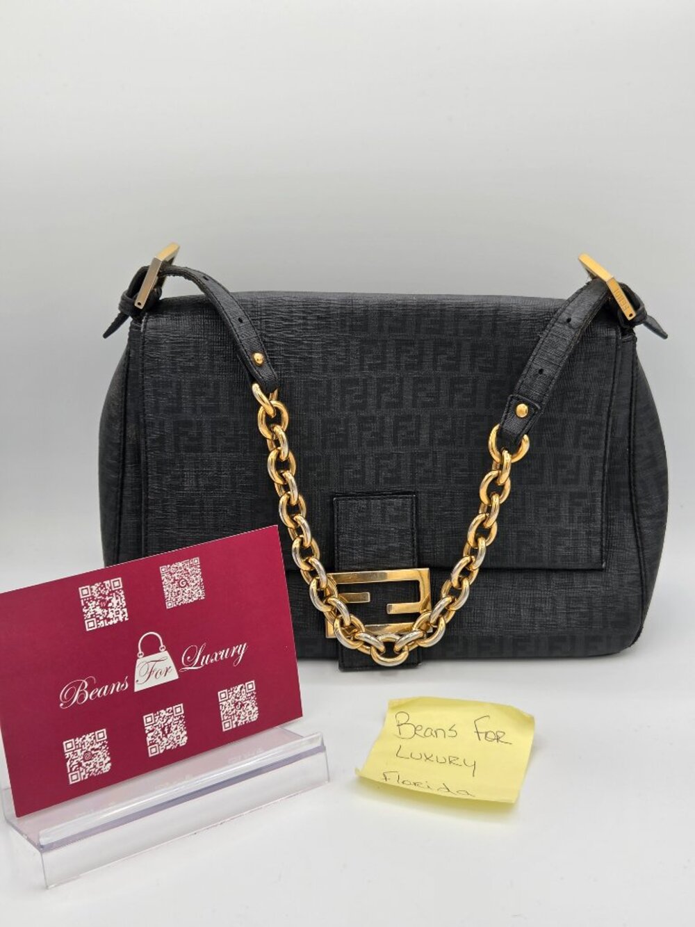 Fendi Zucca Chain Shoulder Bag β Black FF Canvas | Vintage Shoulder Bag - Picture 2 of 16